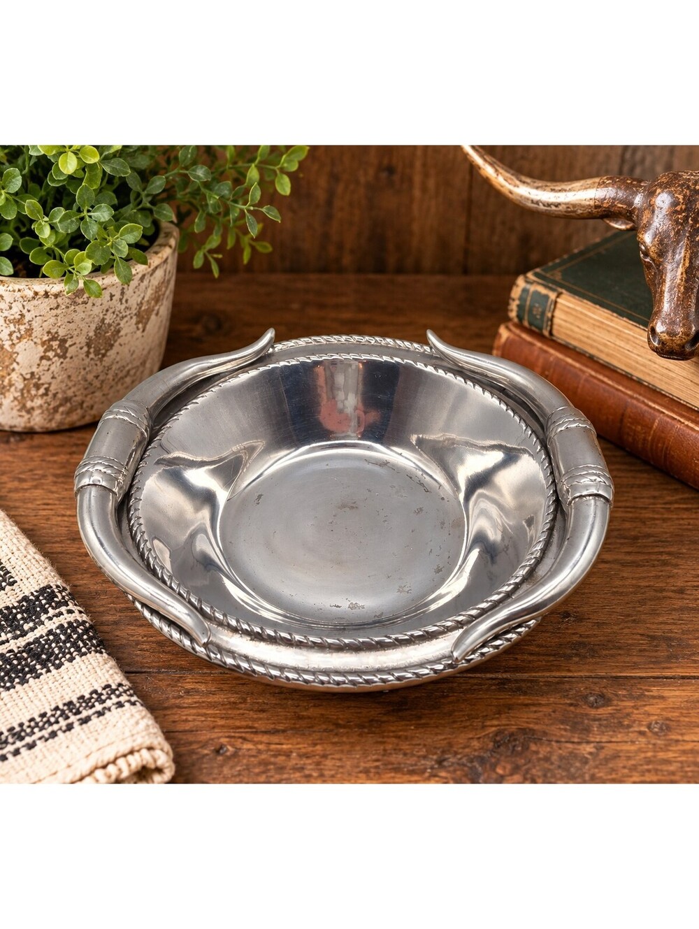 Arthur Court Longhorn Aluminum Serving Bowl Western Ranch Decor 7"